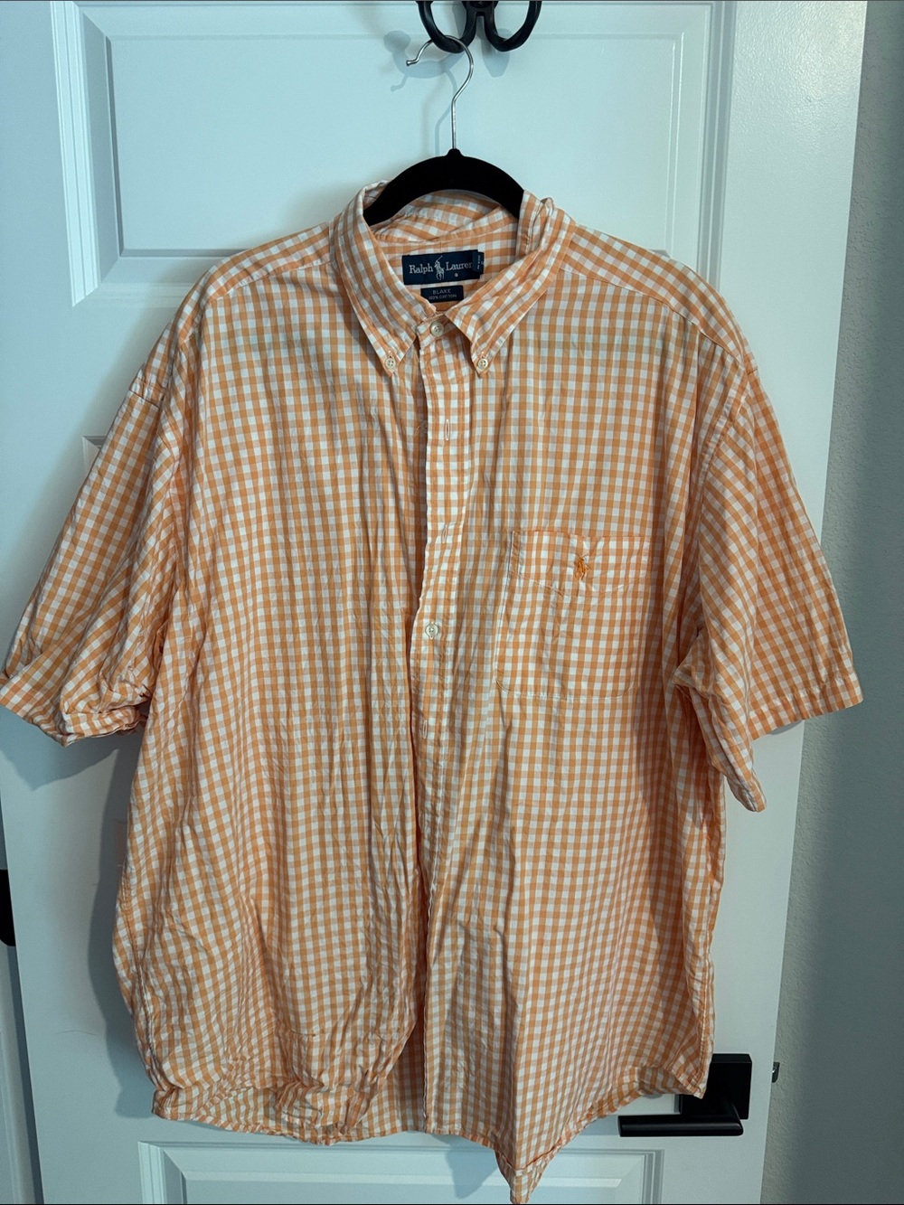 Ralph Lauren Orange and White Gingham Short-Sleeve Button-Down Shirt